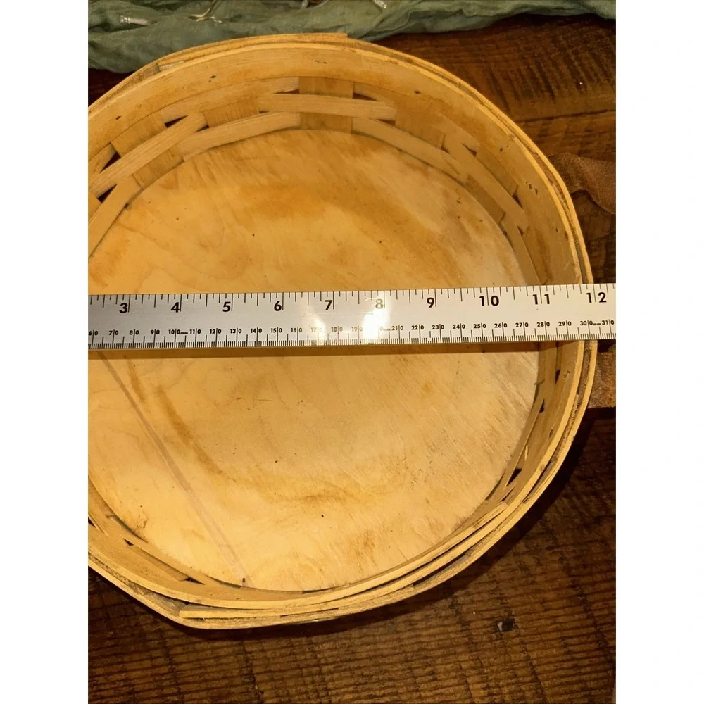 Vintage Peterboro Round Pie Basket With Leather Handles And Felt Bottom 12